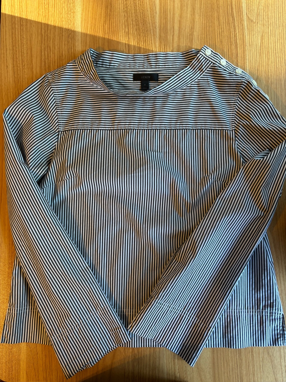 J.CREW Blue & White Cotton Striped Cotton Nautical Blouse Shoulder Buttons 2
